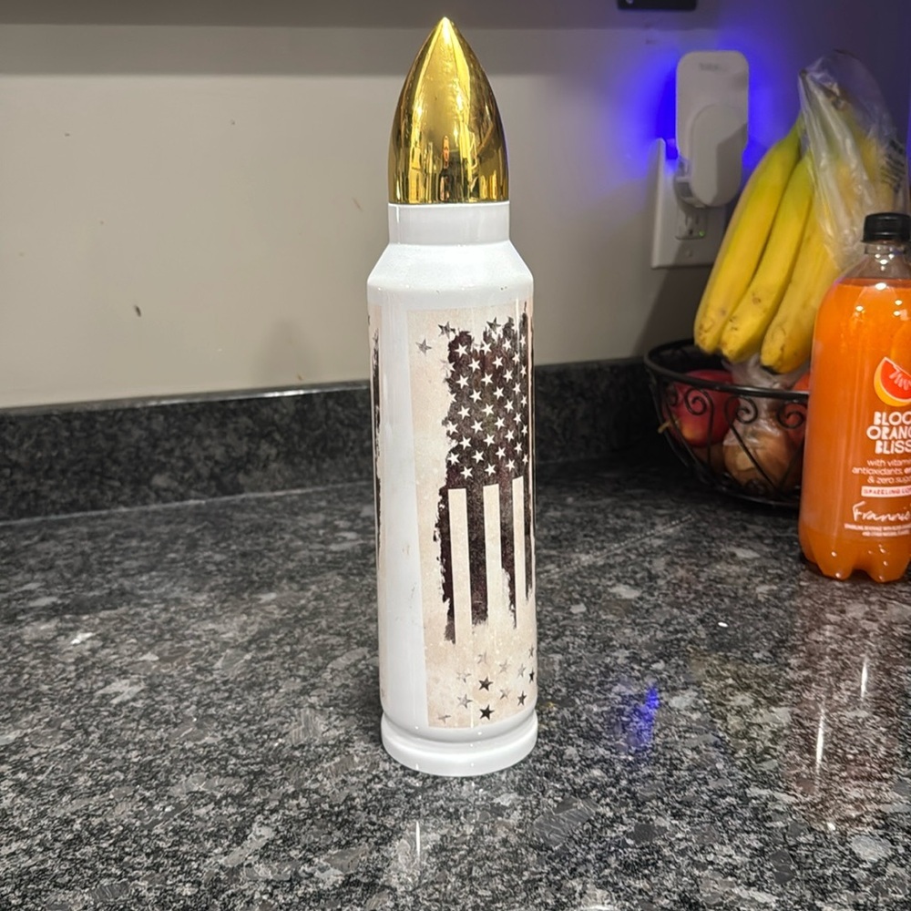 Patriotic Bullet Shaped Water Bottle White American Flag Freedom Seed Insulated